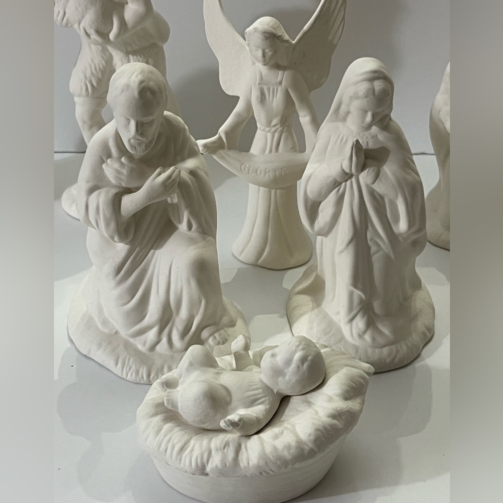 Elegant Ceramic Bisque Nativity Figurine Set, 9 piece
